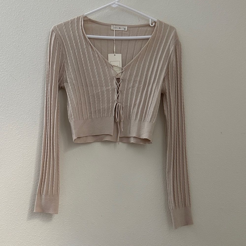Urban Outfitters Cream Lace-Up Knit Top
